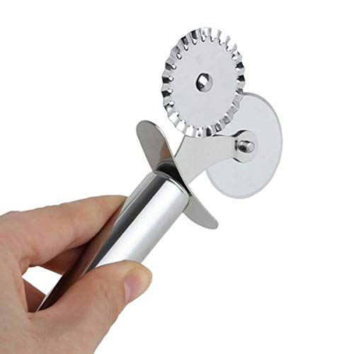 Pastry Ravioli Wheel Cutter, Stainless Steel Single/Double Roller Pizza Slicer Wheel Cutters, Pastry Pasta Pie Crusts Cookies Crimper Cutter Dough Pizza Ravioli Wheel Tools Wavy Edge Blade
