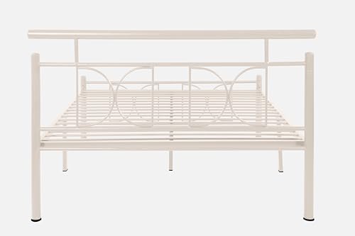 Image of Mexo Metal Queen Size Bed Without Storage | Wrought Iron Double Bed with Headboard & Footboard | Sturdy Powder Coated Platform Bed Queen Size Cot for BedroomLivingRoom Ivory (75x60)