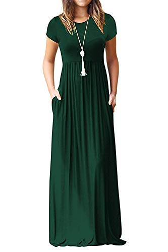 Image of EUOVMY Women's Short Sleeve Loose Plain Maxi Dresses Casual Vacation Long Dresses with Pockets
