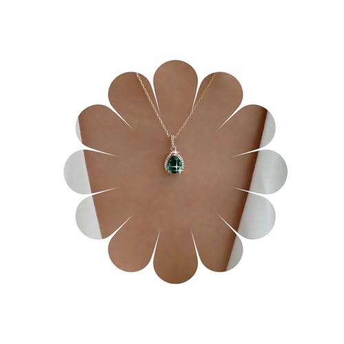 Allereya Vintage Kristall Smaragd Halskette - Strass Tropfen Anhänger, Grün Choker, Gold Wassertropfen Schmuck Für Frauen Und Mädchen