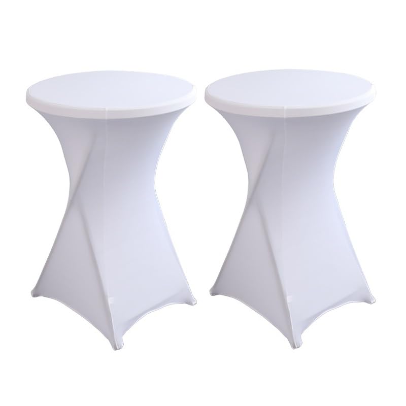 Littleprins Stehtisch Hussen 2er Set, Stretch Stehtischhussen, Hussen für Stehtische, Verstärkung im Fußbereich Bügelfrei und Maschinenwaschbar (Ø70 x 110 cm, Weiß)