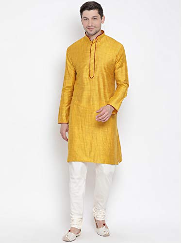 Image of VASTRAMAY Men's Beige Cotton Kurta and Pyjama Set
