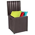 VINGLI 51 Gallon Outdoor Deck Box, Plastic Deck Box Design with Convenient Handles, Lockable Storage Box for Patio, Garden, Backyard and Balcony (Brown)