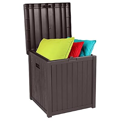 VINGLI 51 Gallon Outdoor Deck Box, Plastic Deck Box Design with Convenient Handles, Lockable Storage Box for Patio, Garden, Backyard and Balcony (Brown)