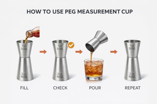 Image of 30 /60 ml Stainless Steel Double Jigger | Dual Shot Measure | Cocktail Peg Measure | Bar Measuring Cup | Food Grade Stainless Steel | Home Bar & Bartender Tool