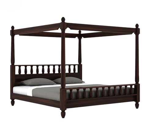 Image of Sheesham Solid Wood Allure Poster Bed Wooden Double Bed Cot Bed Furniture for Bedroom Home and Hotel (Walnut, King)
