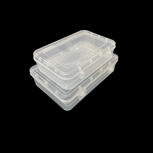 Image of URBAA Plastic Small Storage Boxes Container With Lock Lid, Jewellery Case Organiser(PUREPACK4455-12) (Size No. - 44, 55) (Clear, 16.5 X 11 X 4.5 Cm) (Clear, 19.5 X 13 X 5 Cm) - Set Of 12, Rectangular