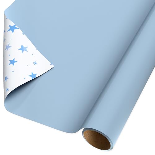 American Greetings 60 sq. ft. Reversible Blue Wrapping Paper for Boy Baby Showers, Birthdays, and All Occasions (1 Roll, 30 in. x 288 in.)