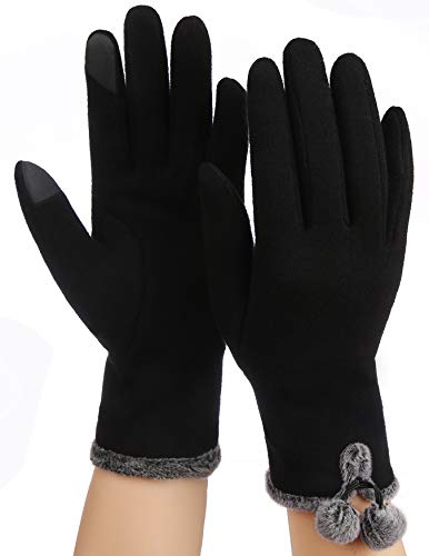 Ufond Women Winter Gloves Texting Warm Touch Screen Gloves for Smartphone Ladies Black Fleece Lined Gloves