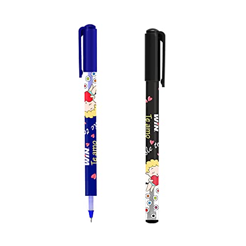 Image of WIN Te Amo Bal Pens | 100 Pens (60 Blue Ink & 40 Black Ink) | The Magic of Gel in Ball Pen | 0.7 mm Tip for Smooth Writing | Cute & Stylish Printed Body with Angel & Heart | Te Amo bole toh Love