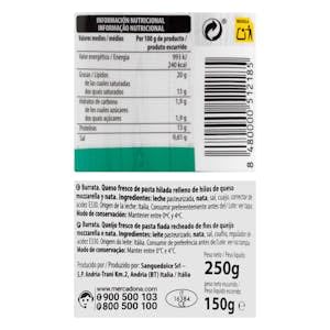 Burrata fresca Hacendado Tarrina 250 g Pack 2