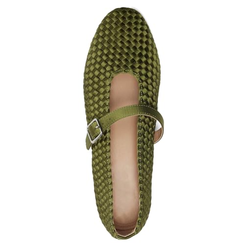 Women's Woven Mary Jane Flats Breathable Ballet Shoes with Adjustable Buckle Strap Comfortable Lace Ballerina Flats3