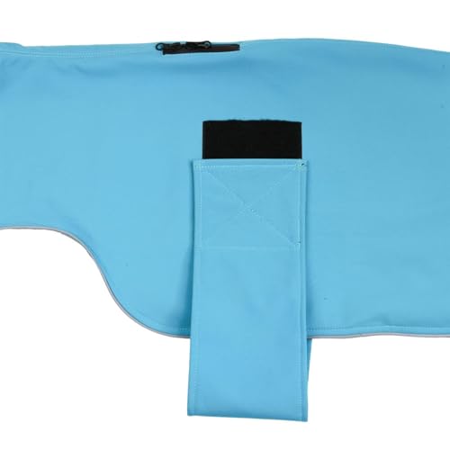 MS-Trachten Hundemantel Softshell Wasserfest Winddicht Hundemantel mit Leinenportal und Klettverschluss (Hellblau, XL)