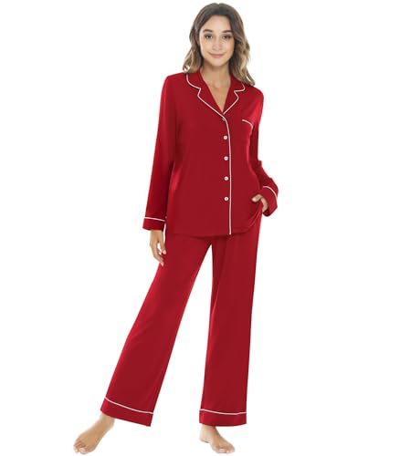NACHILA Women’s Pajama Sets Long Sleeve Pjs Button Down Pajamas Soft Sleepwear Comfy Nightwear,Viscose Made from Bamboo