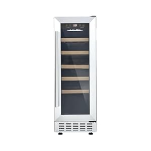 Cookology CWC300SS Freestanding Under Counter Fridge Cabinet 30cm Wine Cooler in Stainless Steel - 20 Bottle & 60 Litre Capacity - 5 Sliding Shelves - Digital Temperature Control - Reversible Door