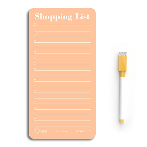 Image of 3 Lines Shopping List Fridge Magnet with Marker|Smart Planning & Shopping for Family, Working Professionals|to Do List| Acrylic Magnetic Notepad for Kitchen Organisation|12x24 cms|Peach Color|Large