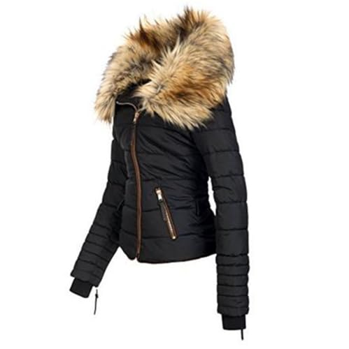 Women's Quilted Puffer Jacket with Faux Fur Lapel Warm Winter Parka Coat Casual Zip Up Jacket with Pockets2