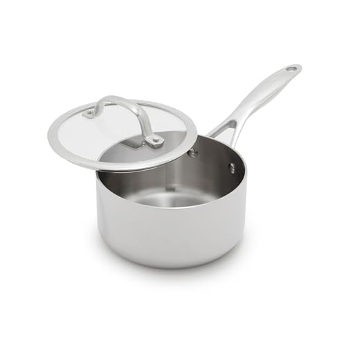 Image of GreenPan Valencia Tri-Ply Stainless Steel 1.6QT Sauce Pan with Lid, Induction Ready, Mirror Finish, Dishwasher Safe & Oven /Broiler Safe to 600F, Compatible with All Cooktops, Chefs Cooking Pot