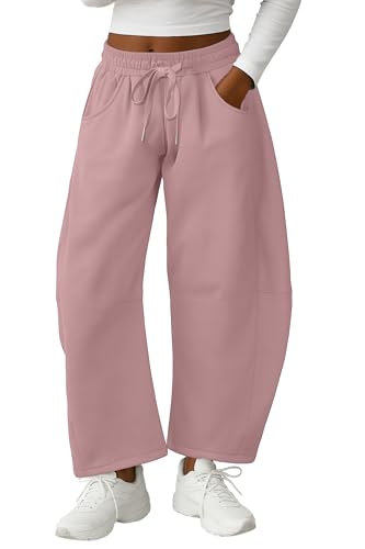 Lepunuo Barrel Sweatpants Women Casual Baggy Elastic Waisted Pants Wide Leg Gym Trousers with Pockets