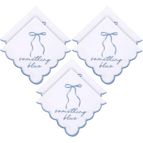 Image of Tioncy 6 Pcs Wedding Handkerchiefs 12 Inch Bride Embroidered Handkerchiefs Something Blue Cotton Hankies Gifts for Wedding