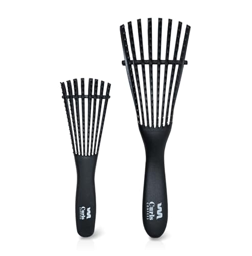 Curls Confess® Cepillos para Pelo Rizado - Pack Método Curly Desenredante sin Tirones - Cepillo Flex para Casa + Cepillo Mini para Llevar - Rizos y Afro 3A-4C - Para desenredar y definir en mojado