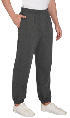 Men's Knit Jogger Sweatpants in Lightweight Cotton Blend Fabric-Pull On Elastic Waist 360degree Full Stretch,Side Seam Pocket