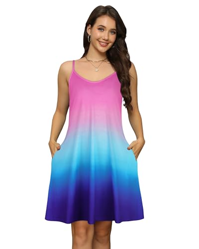 Image of elescat Womens Summer Dresses Spaghetti Strap V Neck Casual Sleeveless Sundress Beach Cover Ups with Pockets 2026