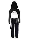 iiniim Mädchen Sport Set Langarmshirt Crop Tops + Sport BH Bustier + Cargohose Kinder Sport Trikot Hip Hop Kleidung Street Dance Outfits Gr.98-176 Ca Schwarz 134-140
