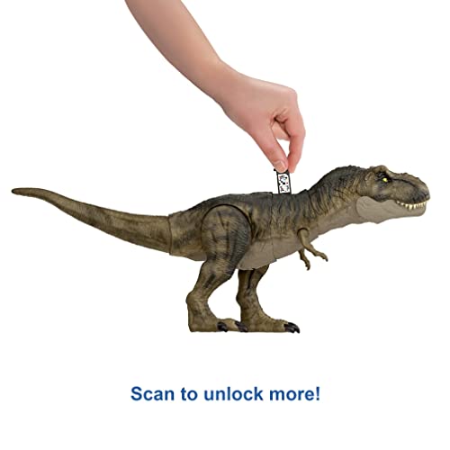 Image of Mattel Jurassic World Dominion Thrash 'N Devour Tyrannosaurus T Rex Action Figure Toy with Sound and Motion for Battle Play