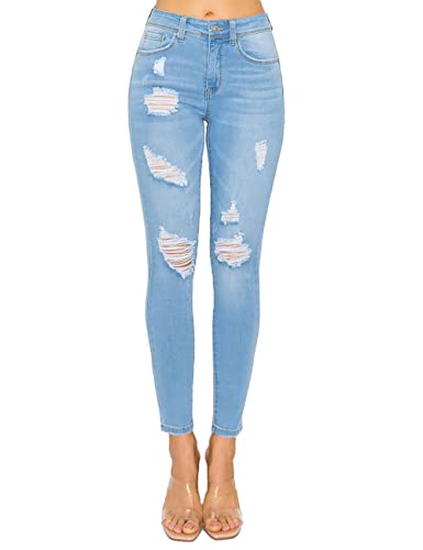 WAX JEAN Women's Butt I Love You Push-Up Destructed Modal Basic Skinny Jeans, Light, 7