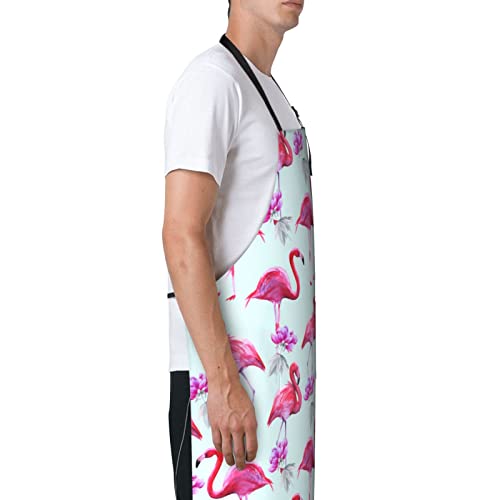 Vucemi Pink Flamingos Printed Apron Waterproof Adjustable Bib Apron Cooking With Pocket Durable Aprons For Kitchen Gardening #TOP2