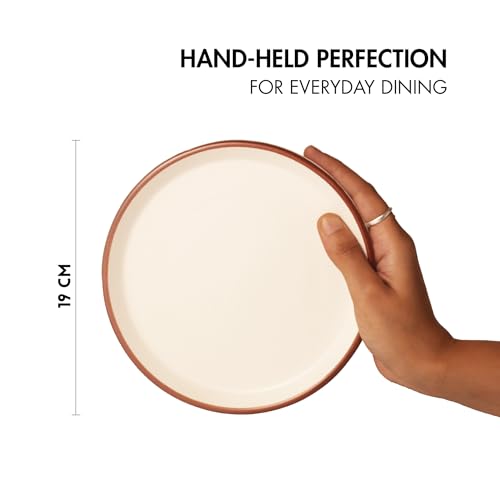 Image of Ceramic Qaurter Plates, 2 Pcs | Dessert Plate | Side Plate with Rim | Microwave, Oven Dishwasher Safe | Stoneware Set of 2 Quarter Plates | (Vanilla Biscuit, Side Plate)