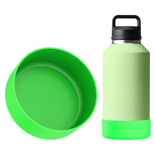 Linkidea Bota para botella agua compatible con Hydro Flask boca ancha de 64 oz, Growler de 64 oz, protector de funda inferior de botella de agua de silicona, parachoques de botella (Verde)