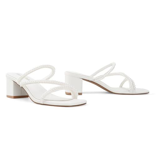 Image of Shoe'N Tale Strappy Heels For Women Low Chunky Block Heel Heeled Sandals Square Open Toe Slip On Slides Mules