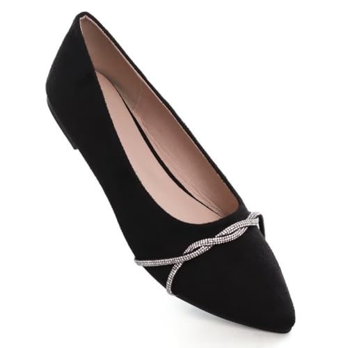 Image of TN TANGNEST Womens Casual Flats Chain Ballet Flats | Fashion Pointed Toe Rhinestone Flats, Comfort Slip On Dress Shoes for Business Work Office Wedding Party