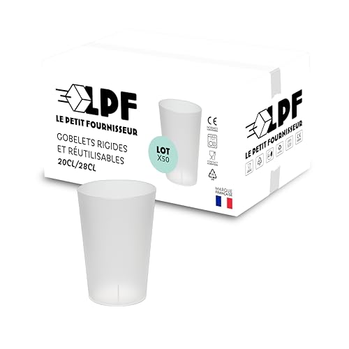 LPF LE PETIT FOURNISSEUR - Lot de 50 Gobelets réutilisables 20cl (28cl à ras-bord) - Polypropylène Plastique Alimentaire Rigide - Gobelets pour évenements...