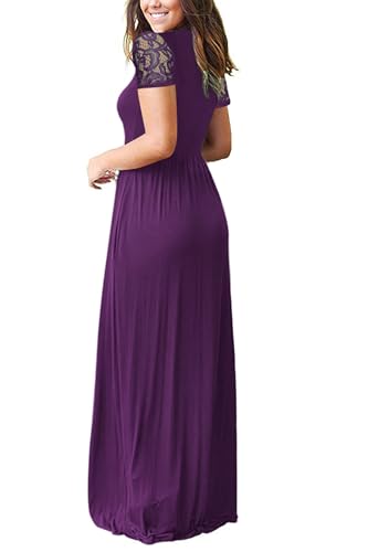 Image of AUSELILY Maxi Dresses for Women 2026 Lace Short Sleeve V Neck Wrap Long Dress with Pockets