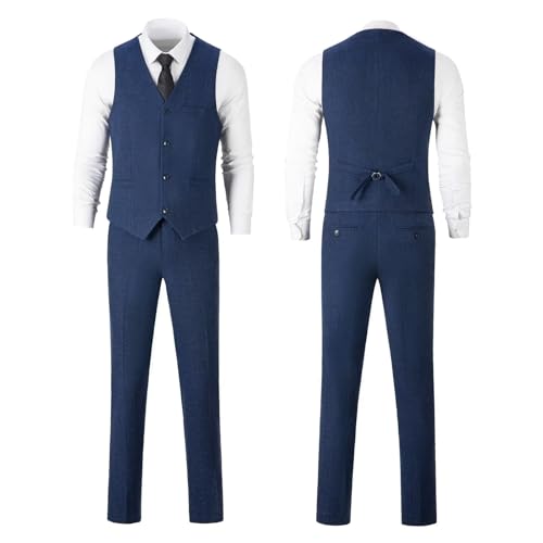 Image of Retro 3 Piece Suit Tweed Herringbone Men's Suits Slim Fit Jacket Vest Pant