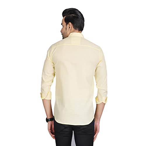 Image of Men's Solid Slim Fit Cotton Casual Shirt with Spread Collar & Full Sleeves