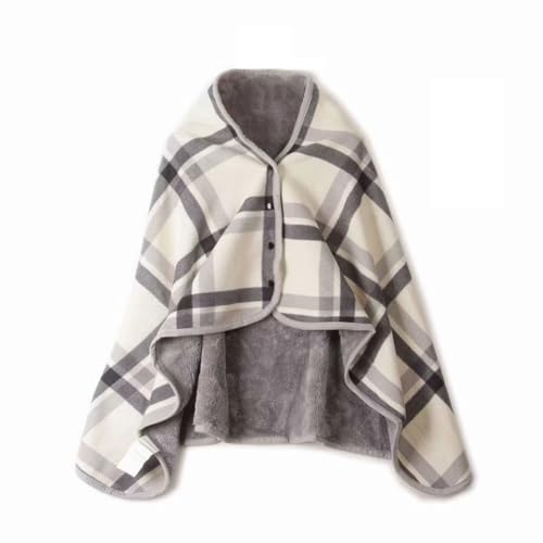 CSARPECT Damen Schaldecke, Winter Warme Fleece Poncho Cape Pullover Decke Knöpfen Strickjacke Zuhause Büro (80 * 130cm, Cremefarben, Einheitsgröße)