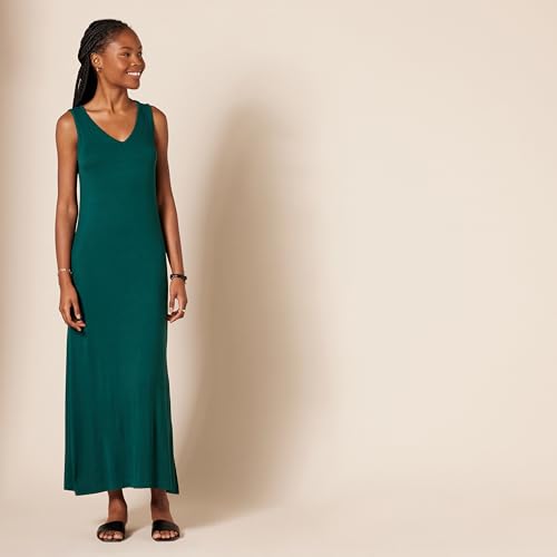 Image of Amazon Essentials Women's Side-Slit Jersey V-Neck Maxi Length Dress