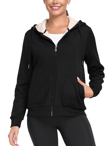 Image of MoFiz Zip Up Hoodie Women Fleece Lined Jackets Winter Coats With Pocket
