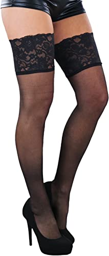 Image of ToBeInStyle Women's Wide Floral Lace Fishnet Thigh Hi Stockings