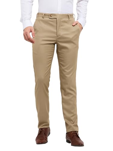 Image of Raymond Men Slim Fit Structure Pattern Polyester Blend Flat Front Formal Trouser