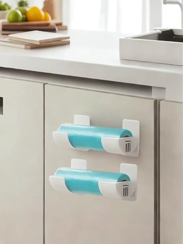 4 Estantes De Almacenamiento De Cocina Sin Taladrar Y Dispensador De Bolsas De Basura, Organizador Montado En La Pared Para Envolturas De Aluminio, Bolsas, Solución De Almacenamiento Para El Hogar