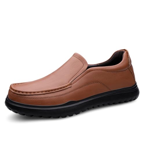 Top - Grain Cowhide Mens Loafers Slip on Shoes Casual Comfort Soft Moccasin Daily Flats Driving Walking Shoes Lightweight
