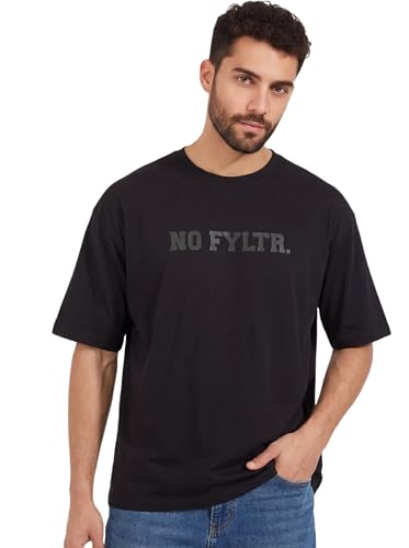 Image of FYLTR Men's Relaxed Fit Oversized T-Shirt | Cotton Blend | Round Neck and Half Sleeves Casual T-Shirt | Comfortable Summer Wear