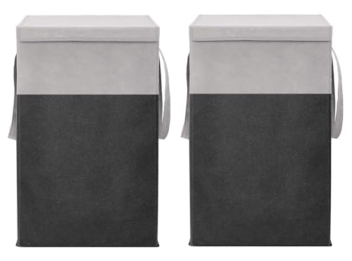 Image of HomeSpire (75 LTR) 2 Pcs Clothes Basket Toy Storage Box | Foldable Laundry Bag | Lid & Handles | Clothes Dress Bin | Washing Cloth Basket | Dhakkan Box|Black