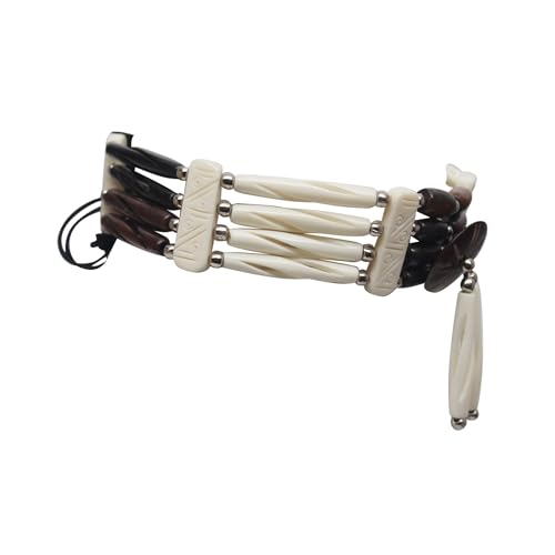outROAR Gear American Indian Style Bone Choker Necklace, 4 Row Two-Tone Carved Traditional Hairpipe Beads, Unisex Adjustable3