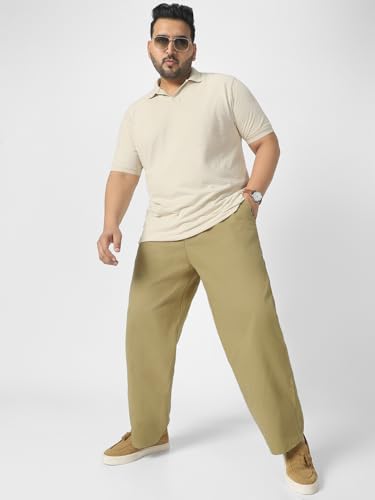 Image of Urbano Plus Men's Loose Mid Rise Baggy Fit Solid Chino Trousers Non-Stretchable